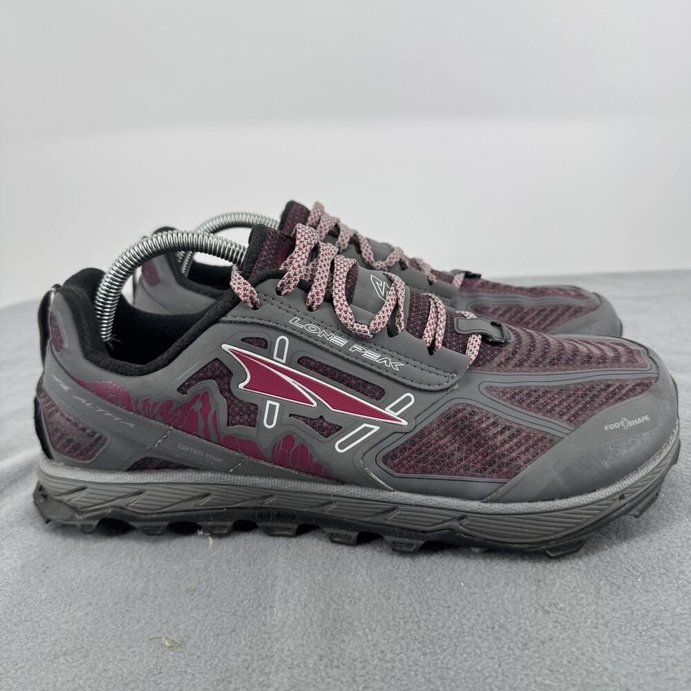 Altra Lone Peak 4 Low RSM Womens 10.5 Gray Burgundy Trail‎ Running Shoes